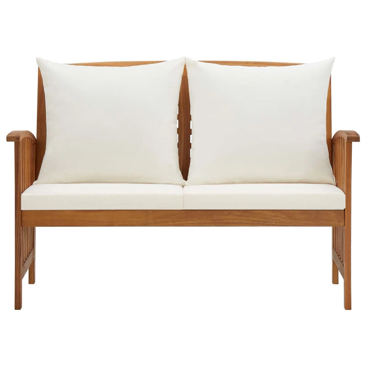 Cream White Cushion Acacia Wood Garden Bench A486