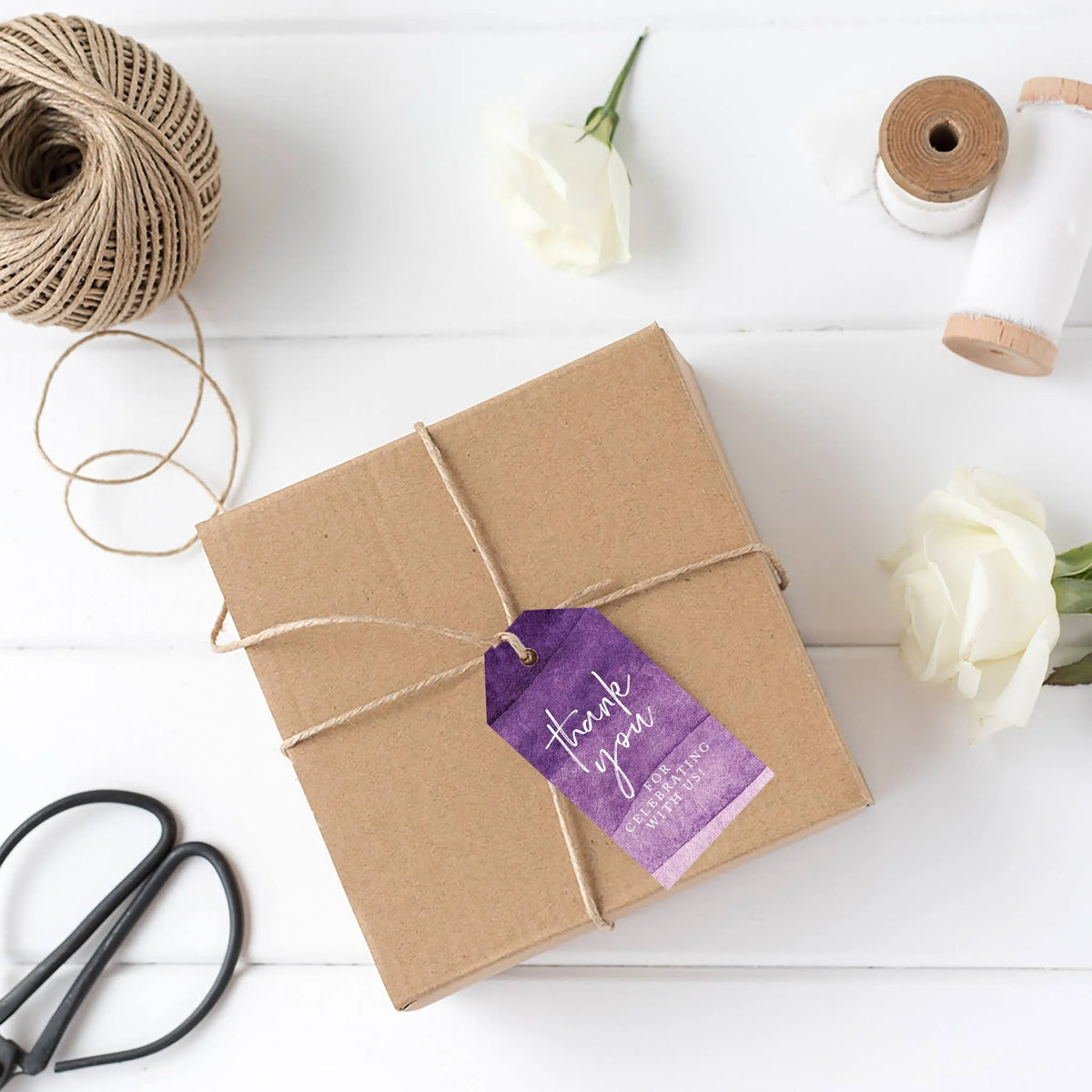 Purple Watercolor Cardstock Gift Tags with Bakers Twine, 100-Pk J871848
