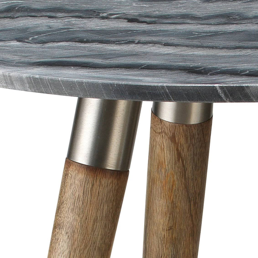 Grey Marble Side Table with Natural Wood Q875