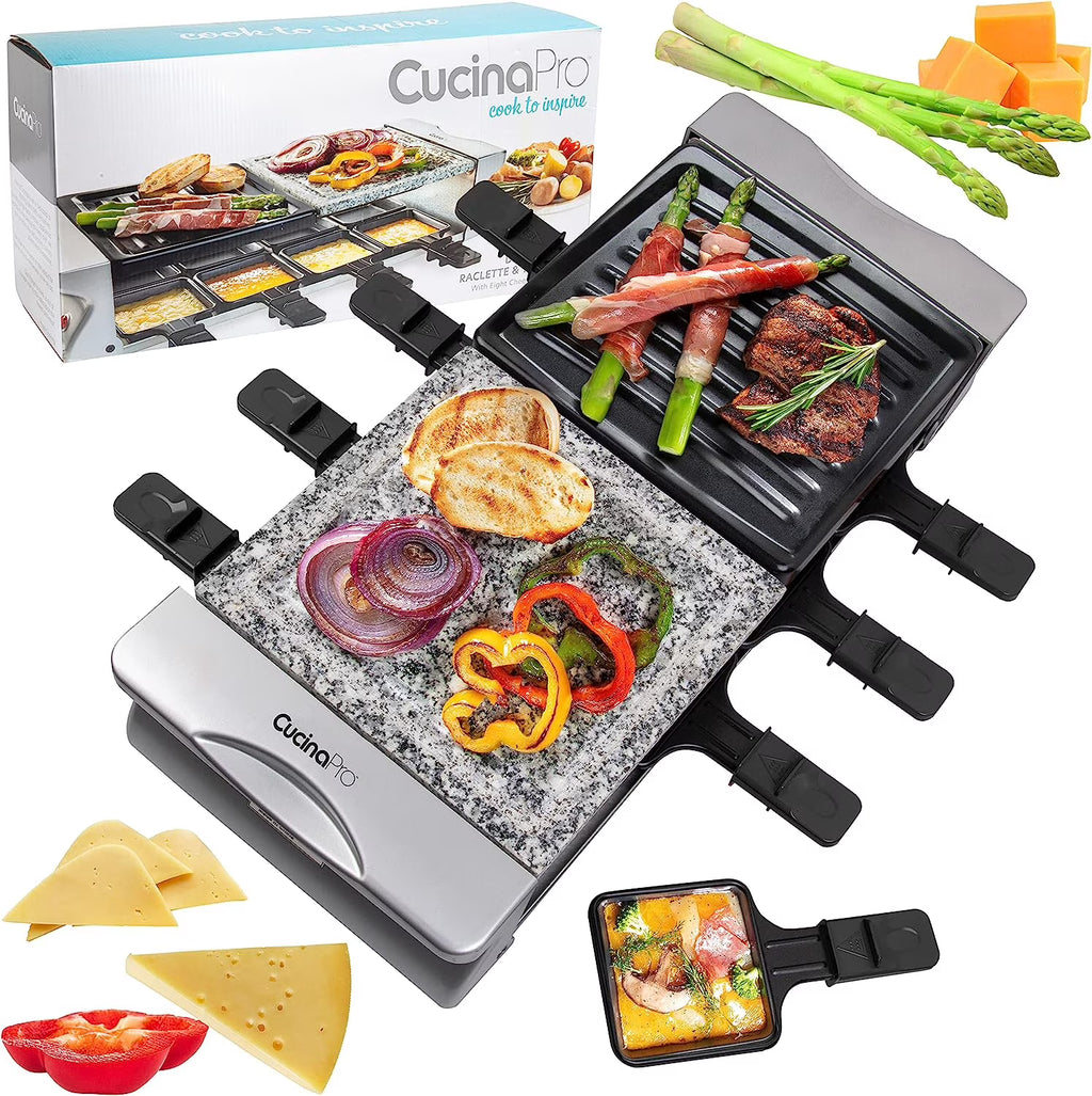 Raclette Table Grill with Non-stick Grilling Plate and Cooking Stone, 8 Person Electric Tabletop Cooker Q6830