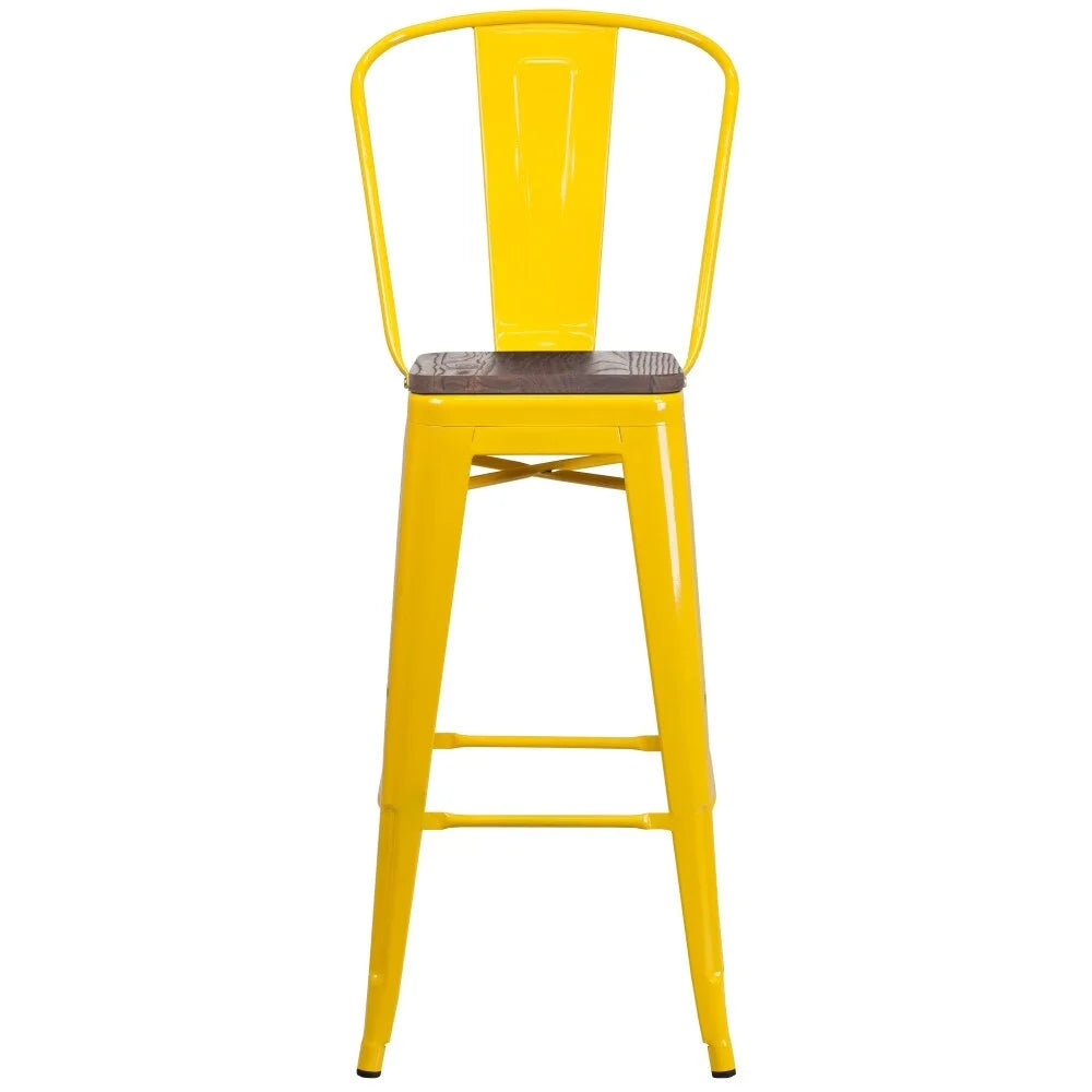 4 Pack 30" High Metal Barstool with Back and Wood Seat Yellow Z7377