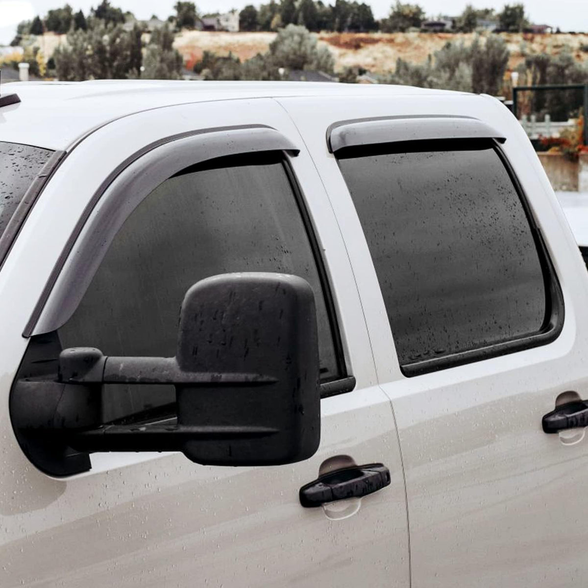 Rain Guards for GMC Sierra 2500HD/3500HD 2007-2014 Crew Cab, Tape-on Window Deflectors, 4pcs E4032