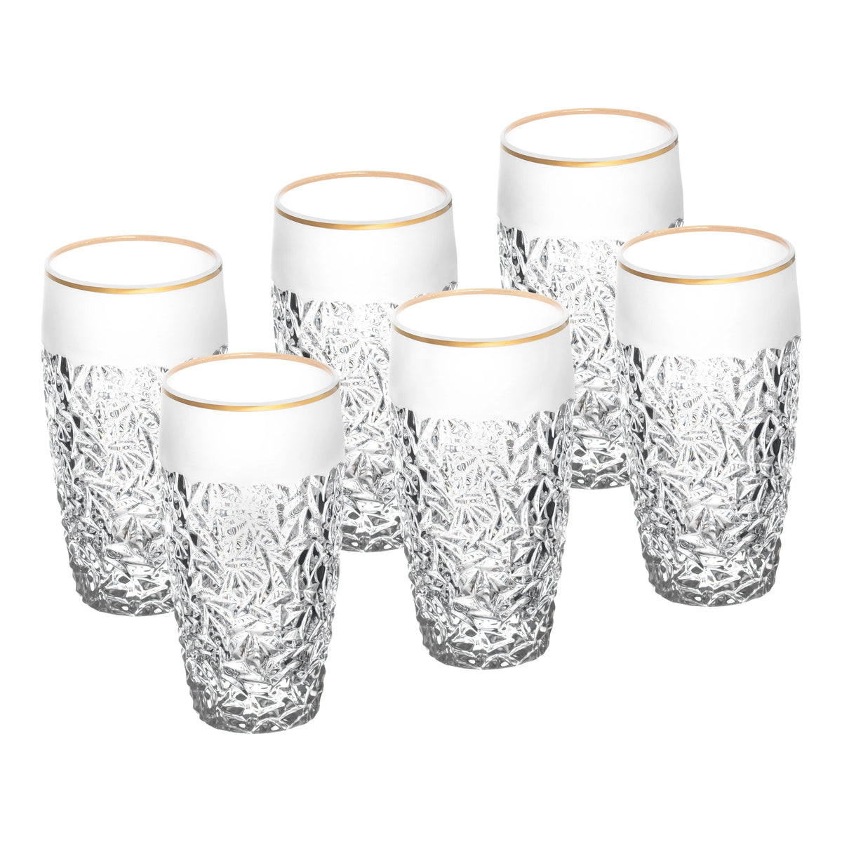 European Crystal Highball Tumbler Set of 6 16 oz Gold Rim L5887