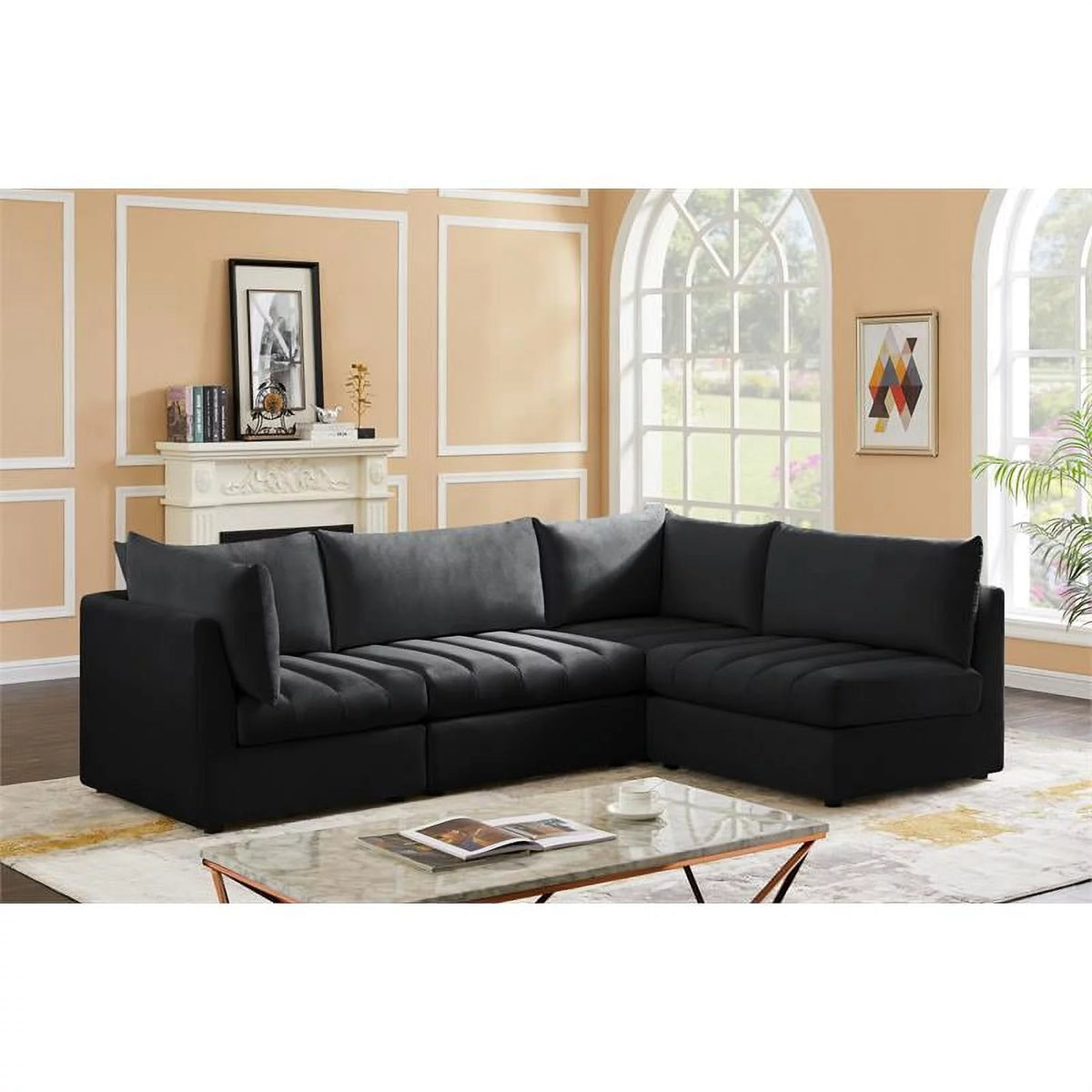 Black Velvet Modular Sectional T728461
