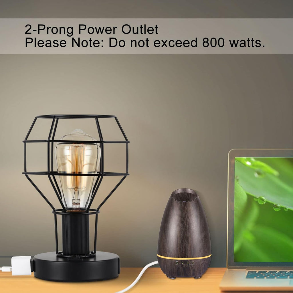 Black Industrial Table Lamp with USB Ports and AC Outlet J703117