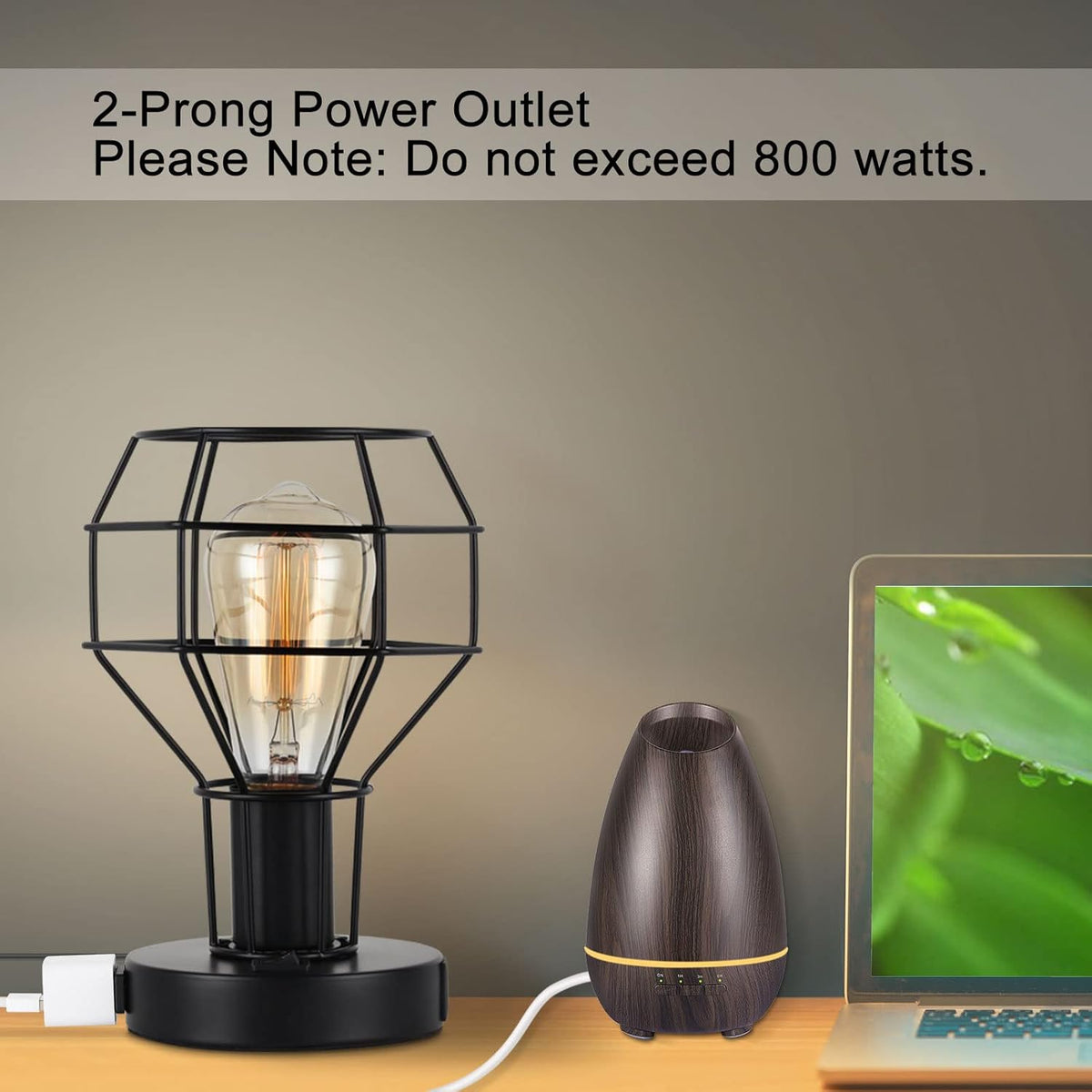 Black Industrial Table Lamp with USB Ports and AC Outlet J703117