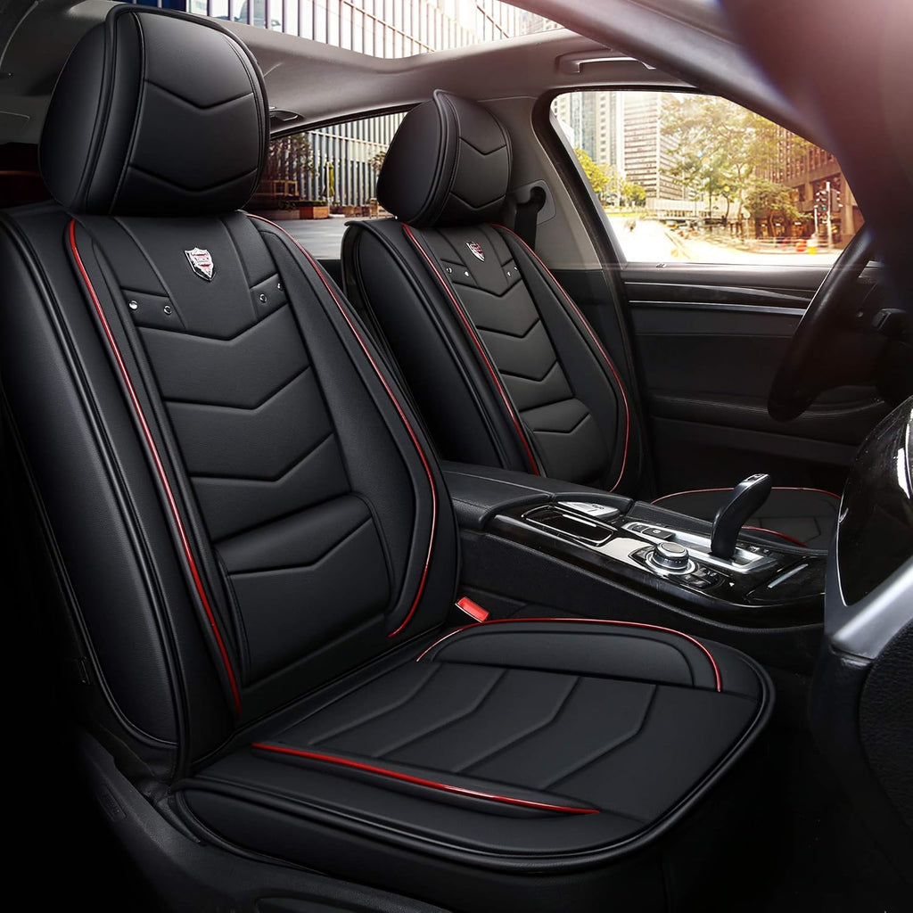 Black with Red Trim Full Set Water Proof Synthetic Leather Car Seat Cover V6259