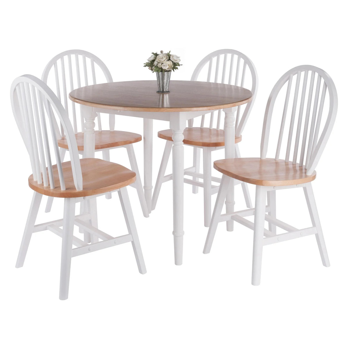 Drop Leaf Dining Table with Chairs Set of 5 Beige and White N889