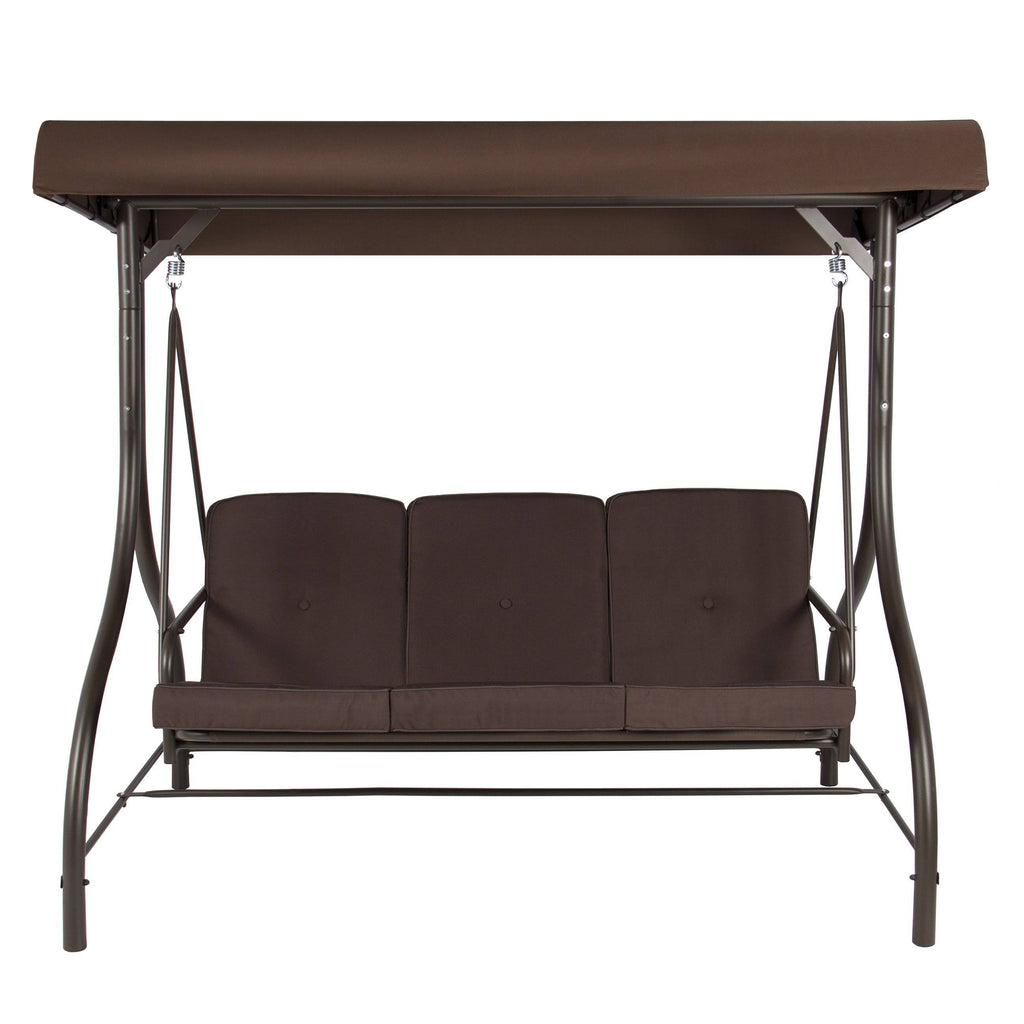 3-Seat Converting Outdoor Patio Swing with Canopy, Brown O598