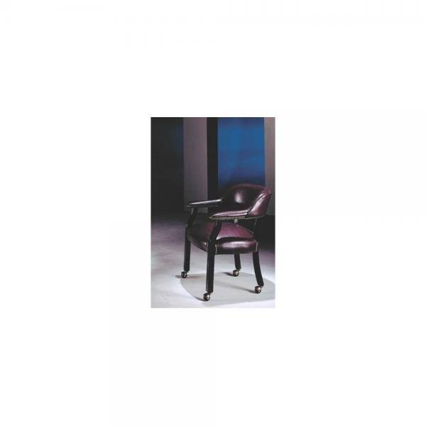 Cherry Wood and Burgundy Vinyl Captain's Chair with Casters B976