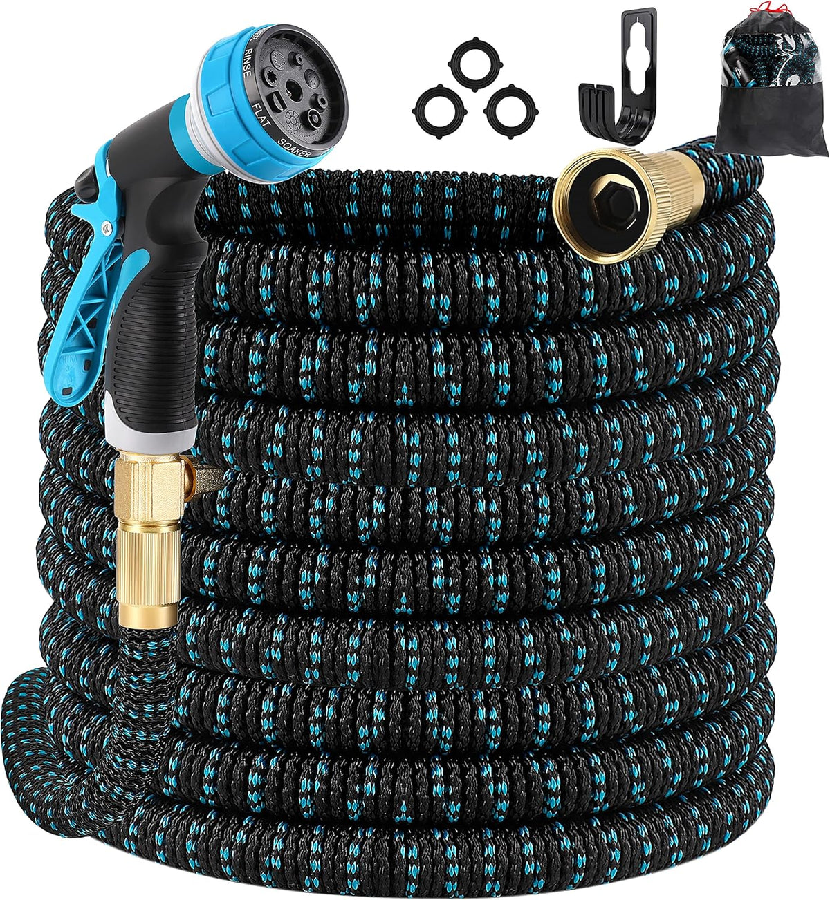 100ft Expandable Garden Hose with 10 Function Spray Nozzle, Solid Brass Fittings, Pack of 2 X5990