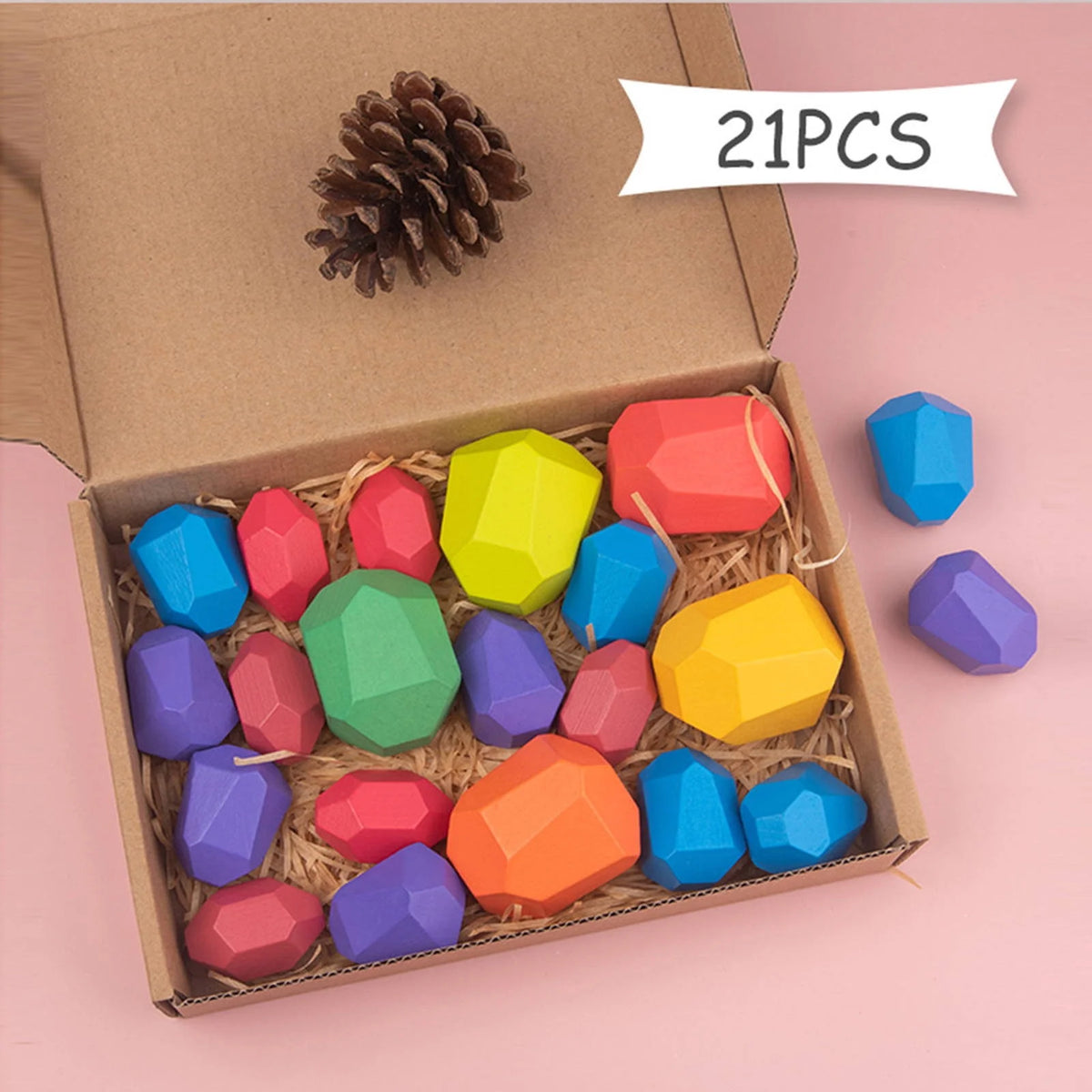 Wooden Stone Building Block Stacking Game Rainbow Toy T71391