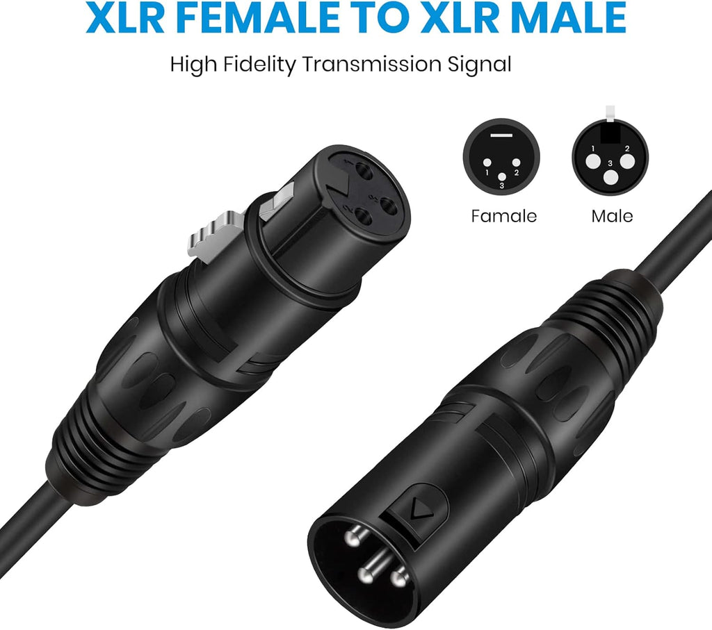 25ft XLR Microphone Male to Female Mic Cables Black 3-Pack U38618