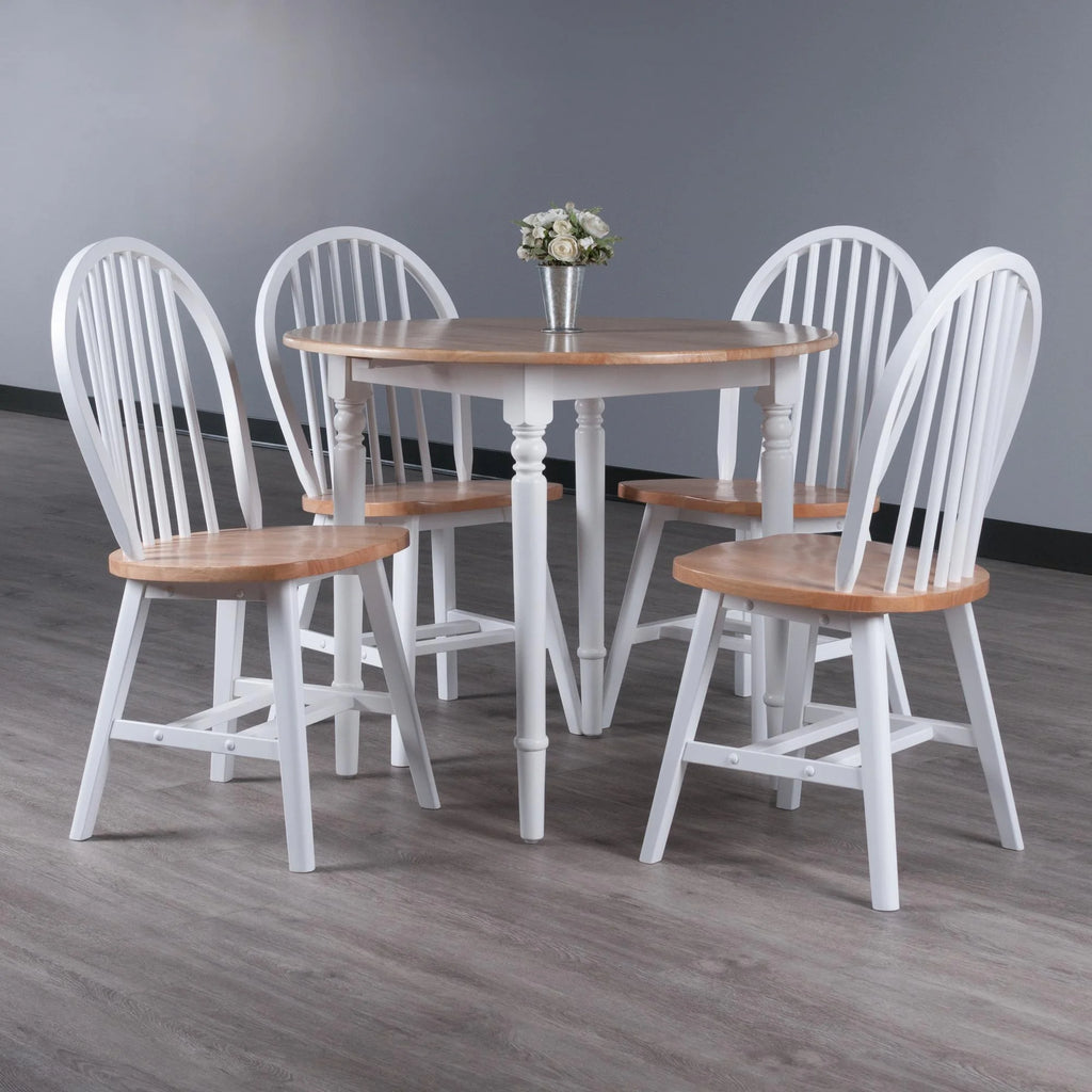 Drop Leaf Dining Table with Chairs Set of 5 Beige and White N889