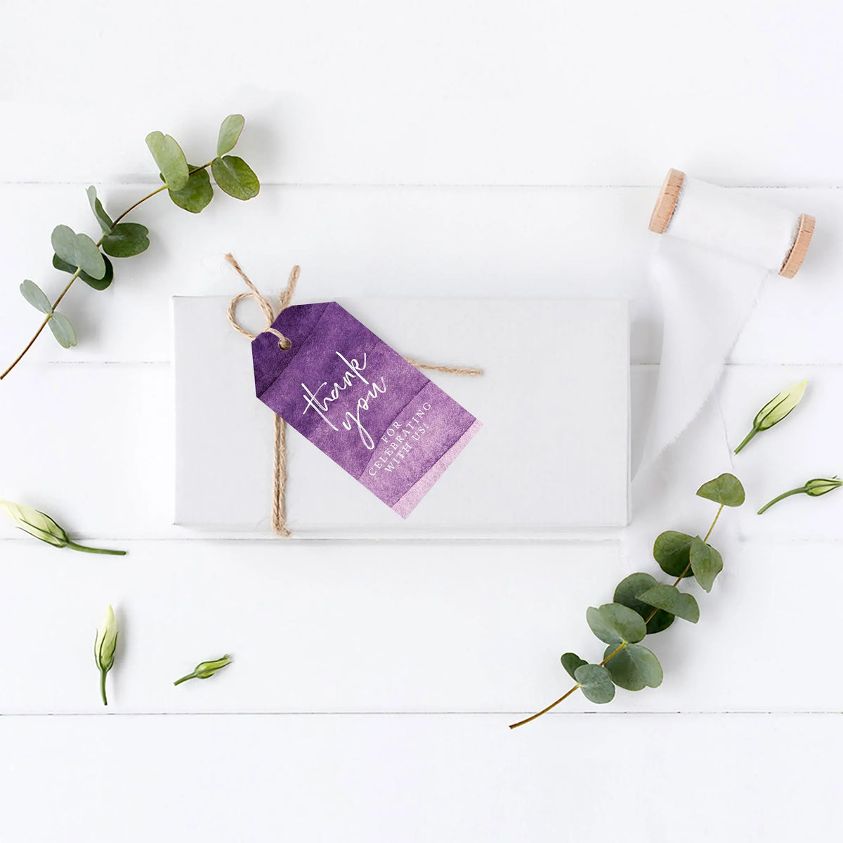 Purple Watercolor Cardstock Gift Tags with Bakers Twine, 100-Pk J871848
