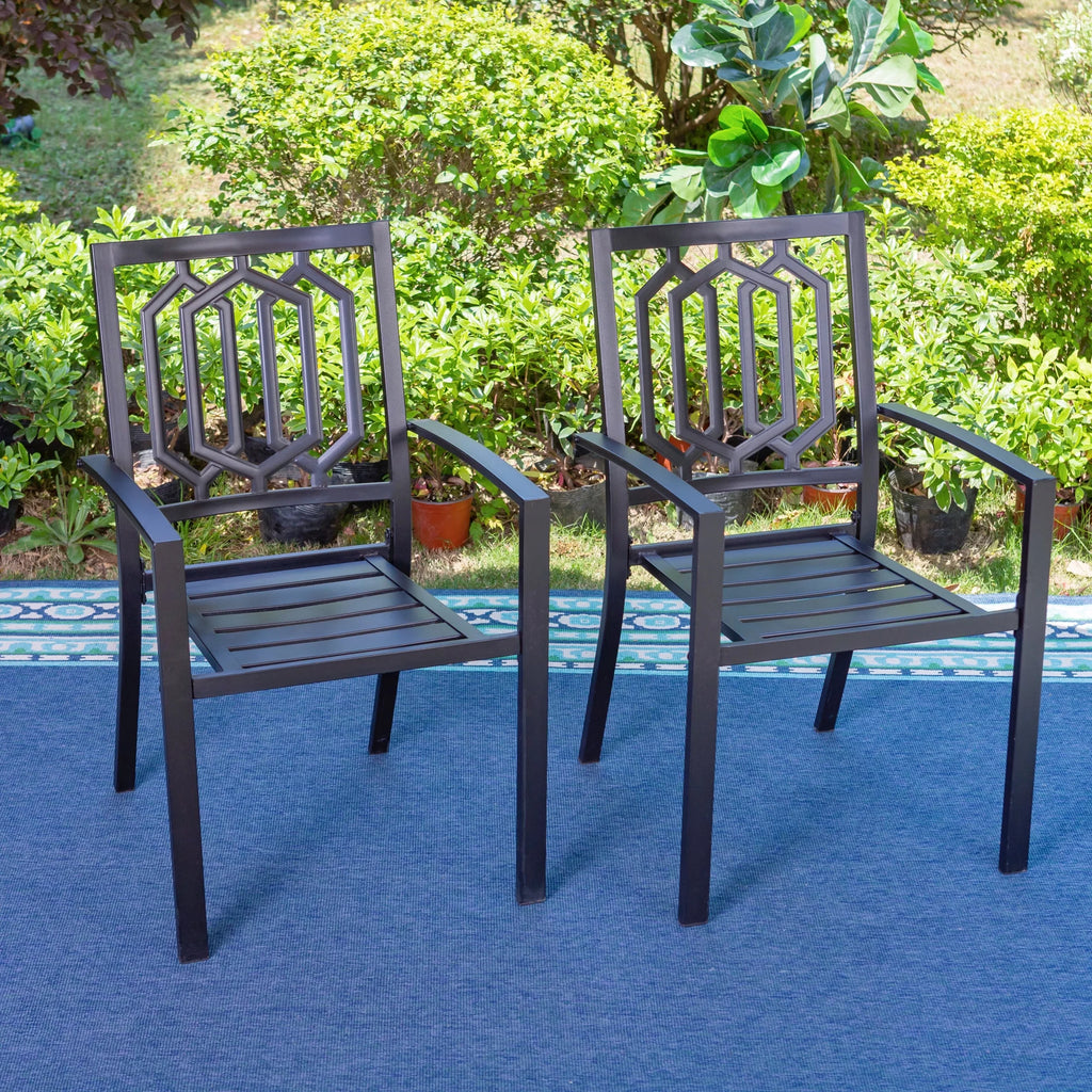 6-Piece Outdoor Patio Set with 10 FT Umbrella, 4 PCS Metal Steel Stacking Chairs & 1 PC Square Dining Table, Orange Red Umbrella P19967