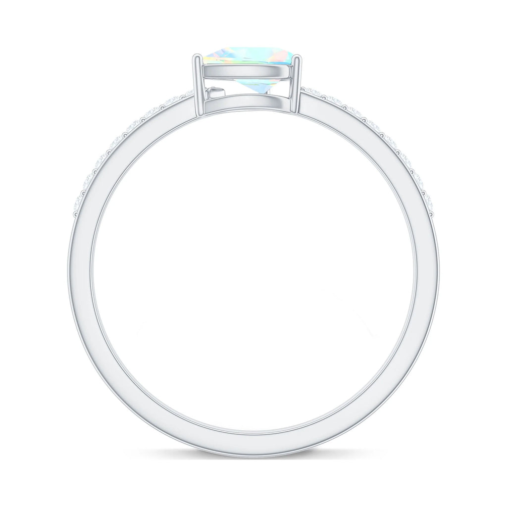 Solitaire Ethiopian Opal Ring with Diamond Side Stones, 925 Sterling Silver C741