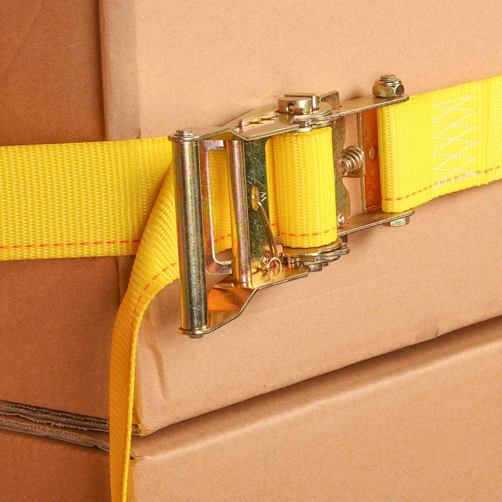 4 E-Track Ratcheting Straps Yellow Polyester Tie-Down Straps I529944