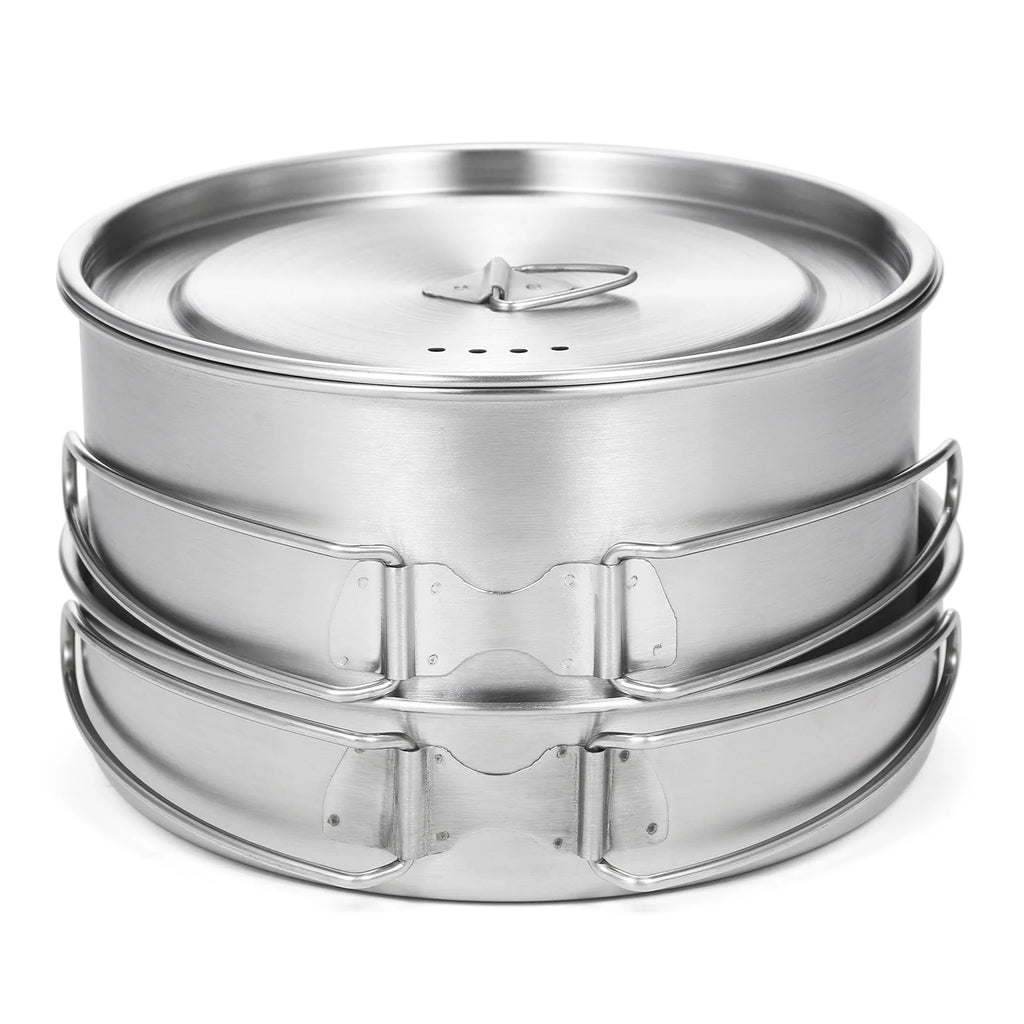 2pcs Stainless Steel Camping Cookware Set with Mesh Carry Bag K3705