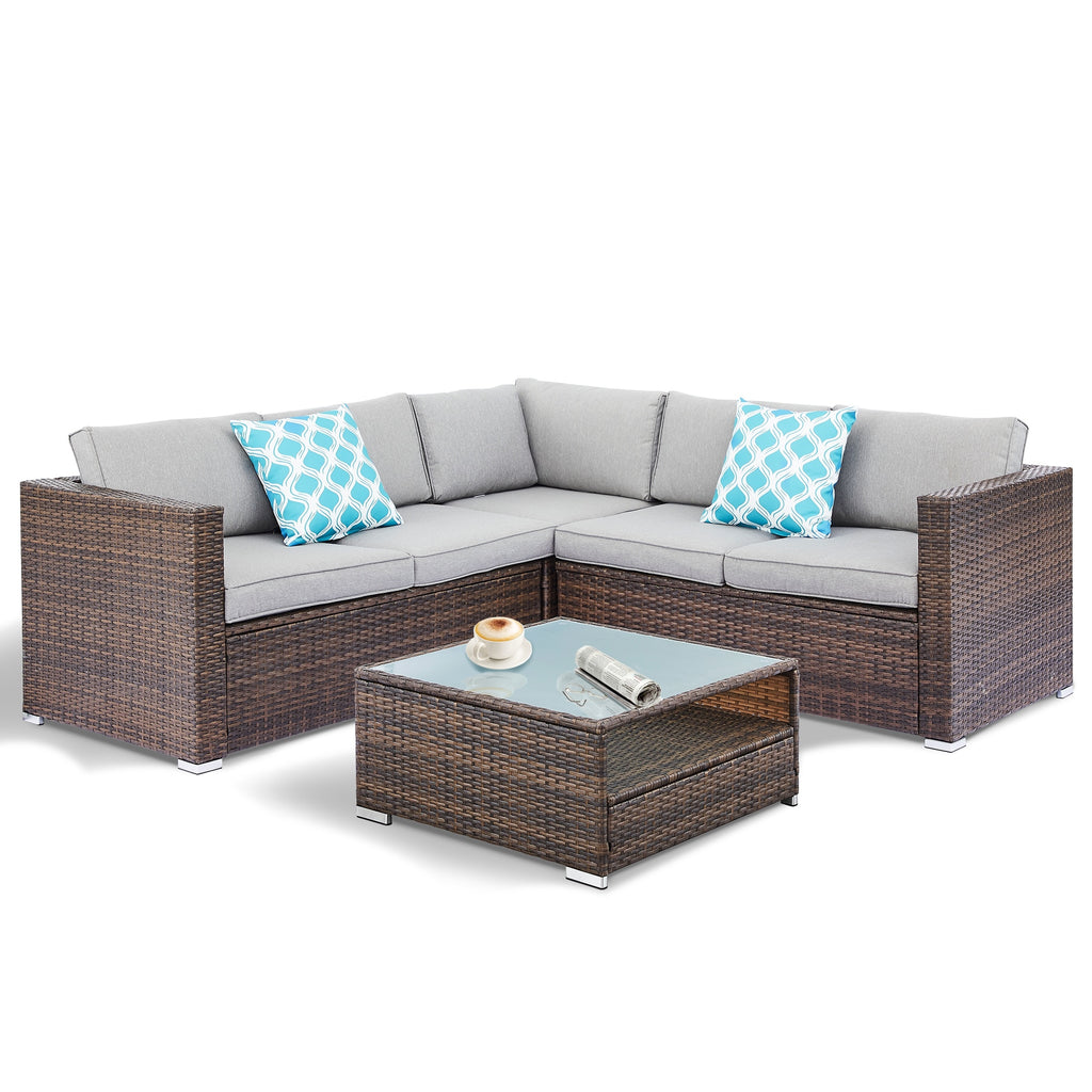 4-Piece Outdoor Wicker Sectional Sofa Set Grey X763