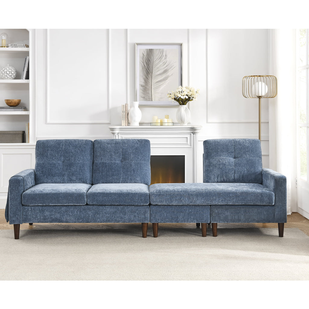 80" Convertible Sectional Sofa Couch, 3 Seats L-shape Sofa with Removable Cushions and Pocket, Rubber Wood Legs, Navy Chenille C450
