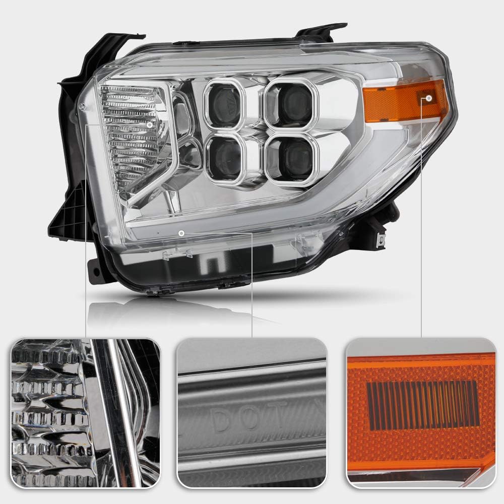 Chrome LED Quad Projector Headlights Headlamps for 2014-2017 Toyota Tundra SR SR5 J3514
