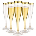 36 Pack 6.5 oz Gold Glitter Plastic Champagne Flutes with Gold Rim V244