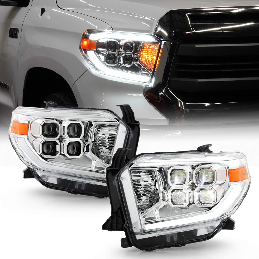 Chrome LED Quad Projector Headlights Headlamps for 2014-2017 Toyota Tundra SR SR5 J3514