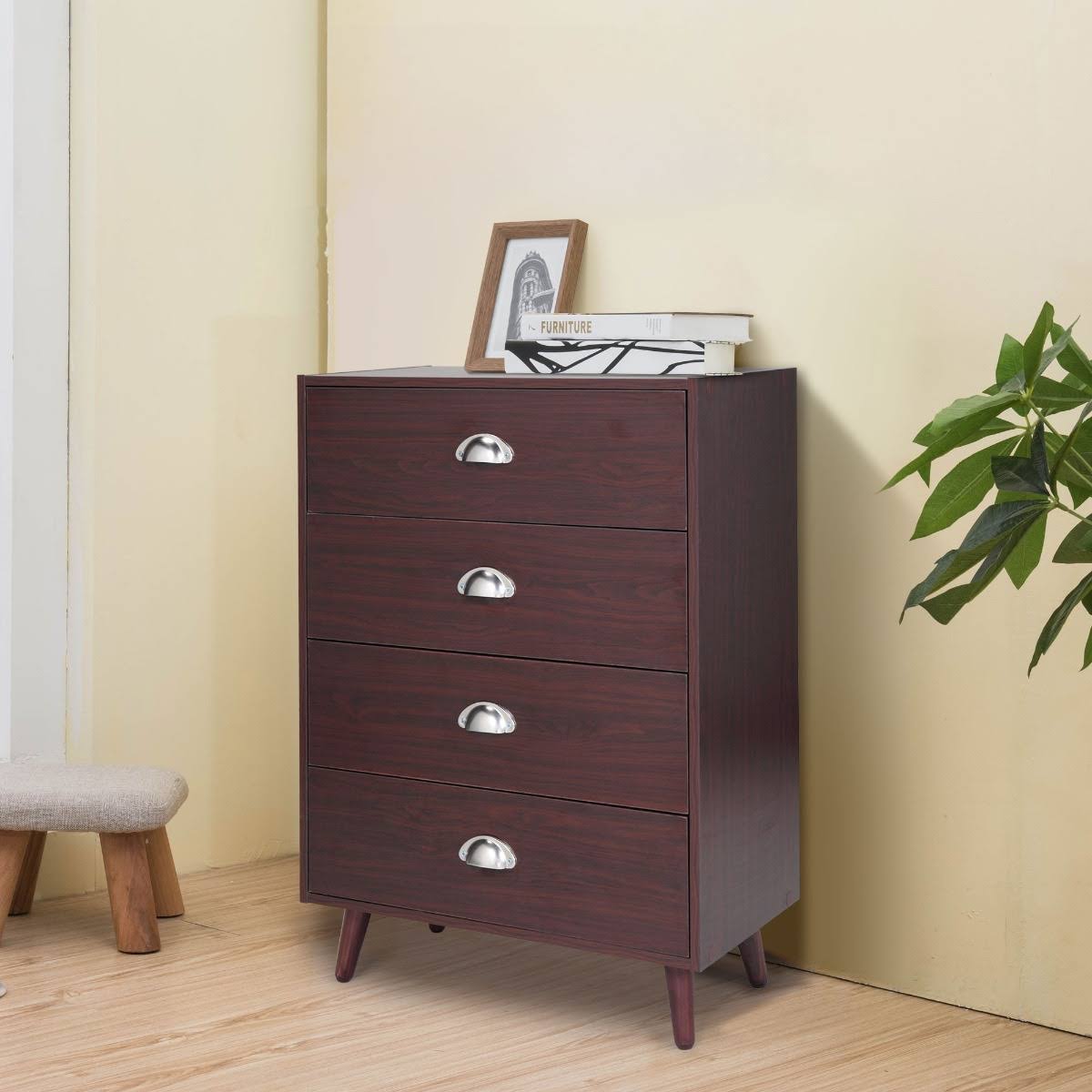 Brown 4 Drawer Nightstand Cabinet O734465