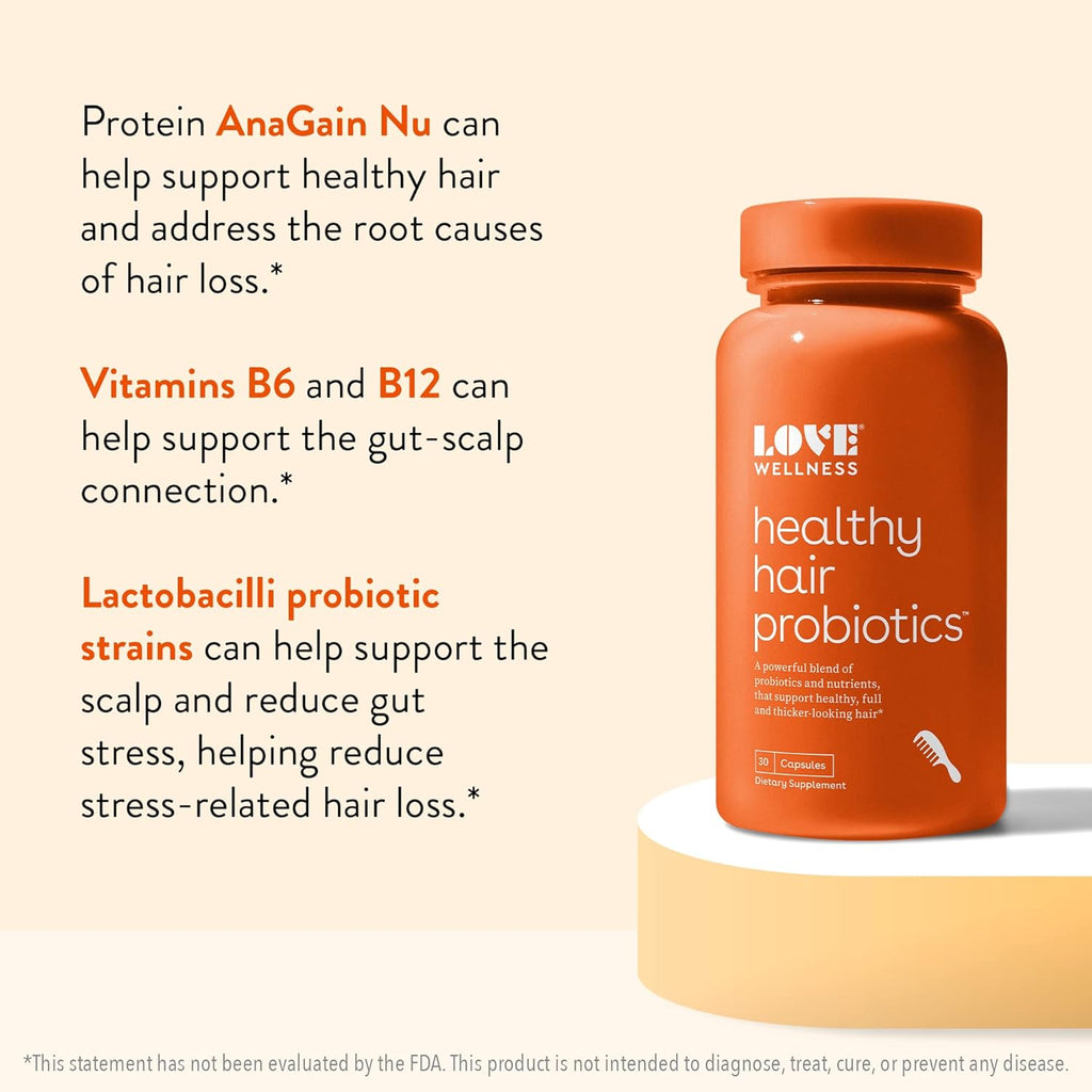 Healthy Hair Probiotics Supplement with Biotin and Vitamin B12 & B6 30 Capsules B776635