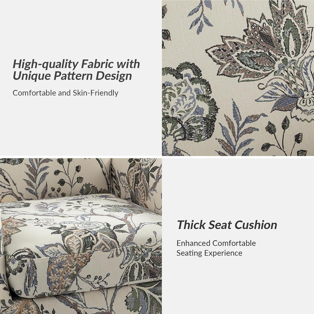 Accent Chair Set Of 2 With Wood Legs & Removable Cushion, Upholstered Armchair, Floral Design, GREY I853895