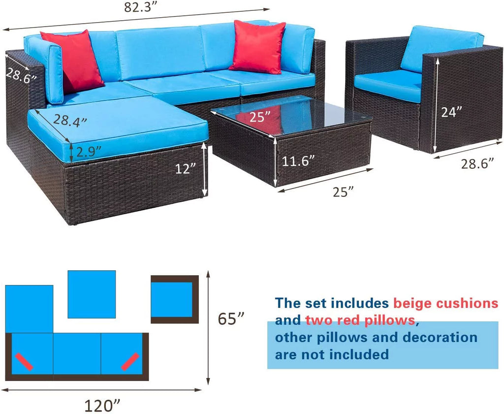 6 Pieces Patio Furniture Set with Cushion and Table M169562