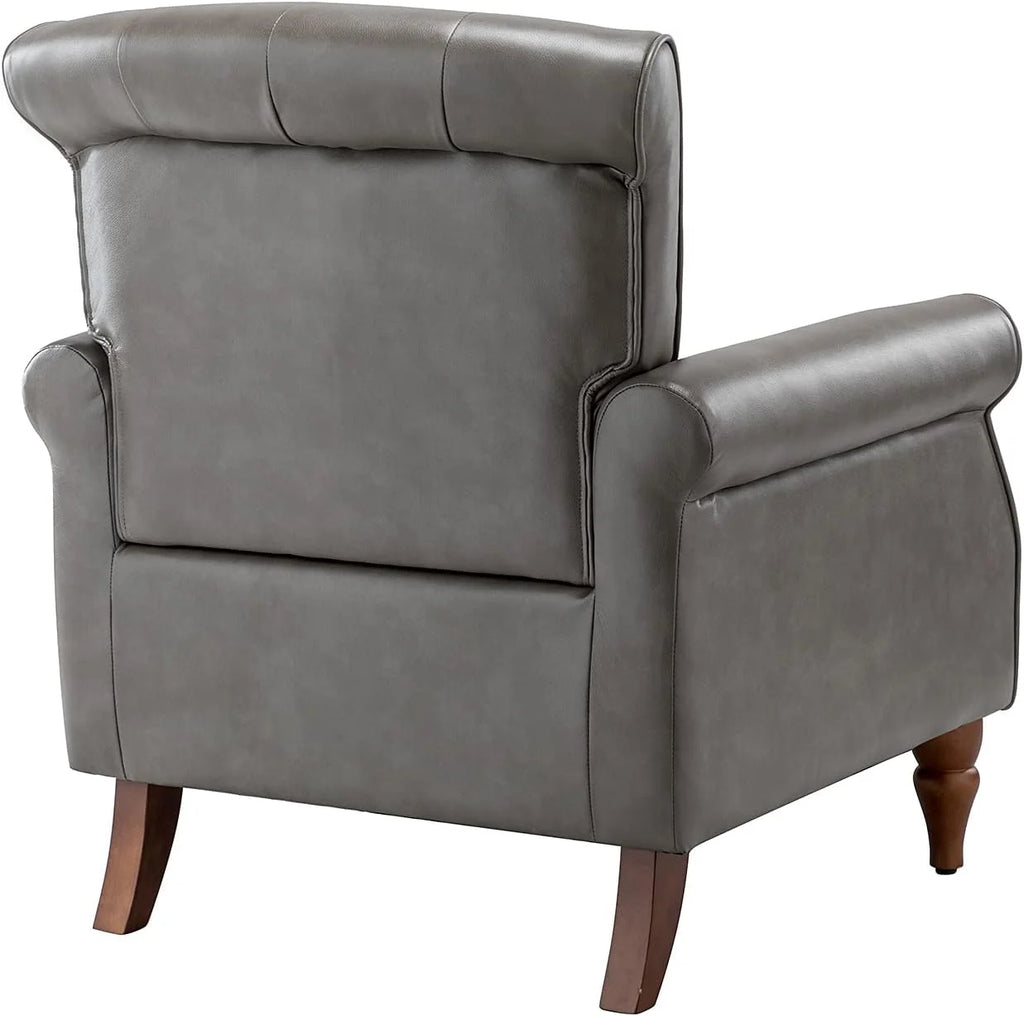 Black Faux Leather Accent Chair with Solid Wood Legs U3886