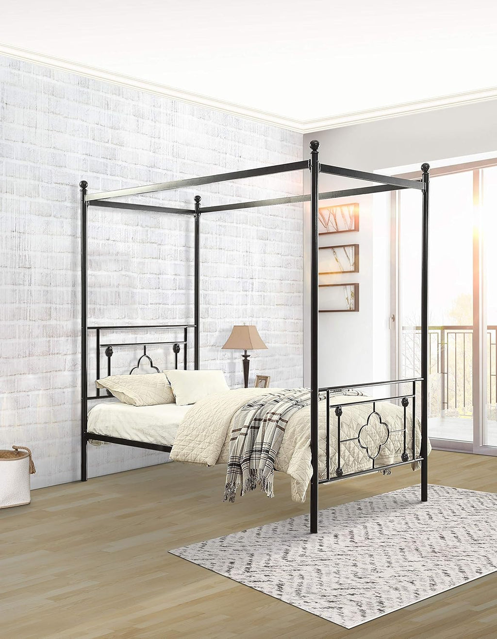 Queen Black Metal Canopy Bed L971