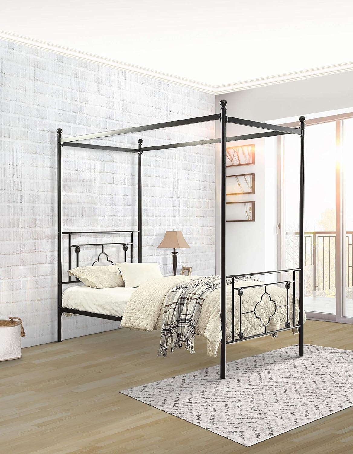 Queen Black Metal Canopy Bed L971