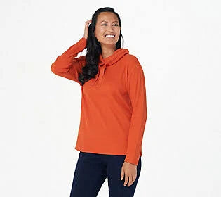 Camo/Solid Waffle Knit Cowl Neck Top, Size XX-Small, Burnt Orange X631954