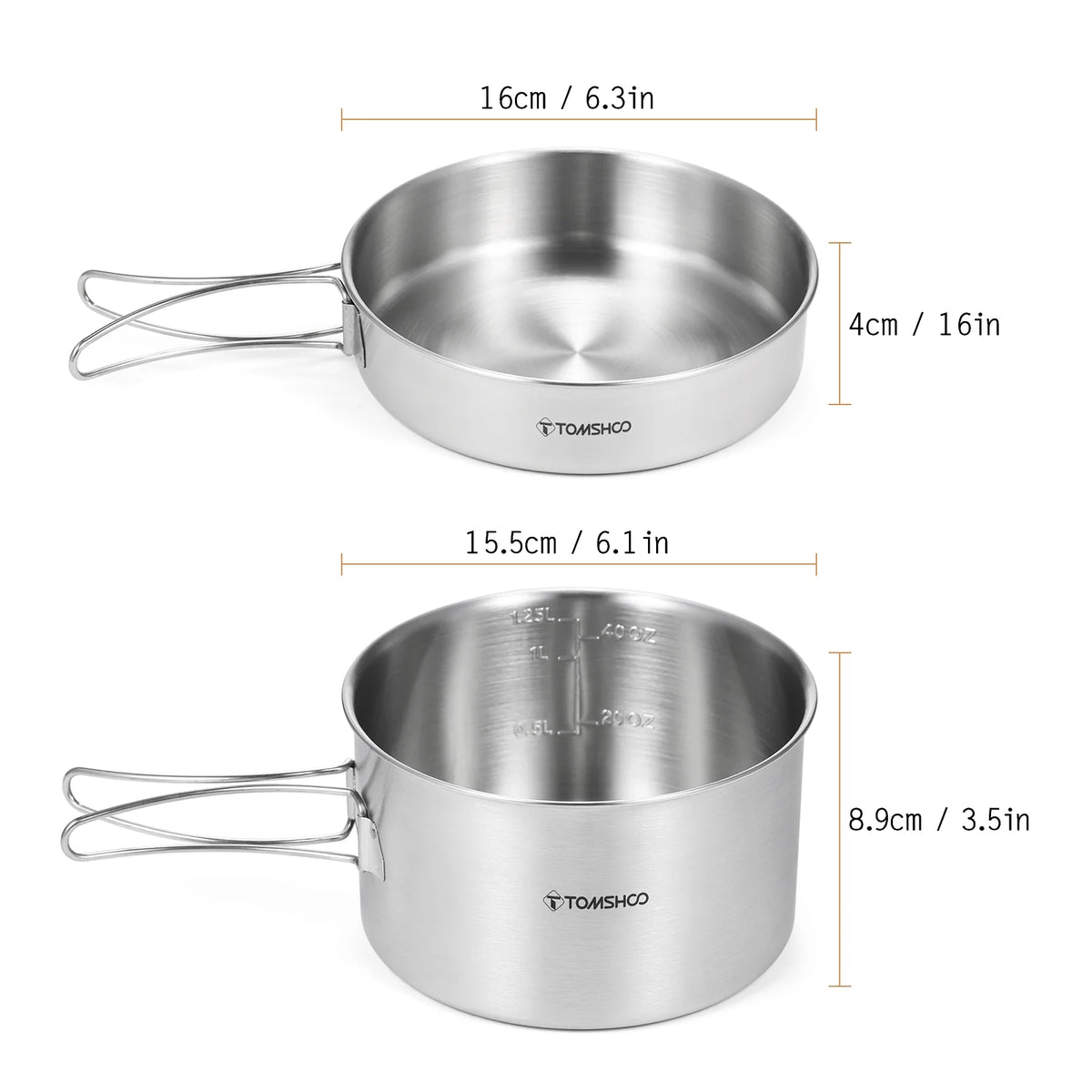 2pcs Stainless Steel Camping Cookware Set with Mesh Carry Bag K3705