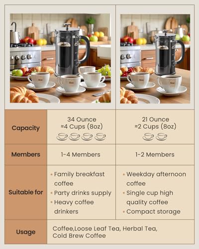 1 Liter French Press Coffee Maker Borosilicate Glass Stainless Steel L891