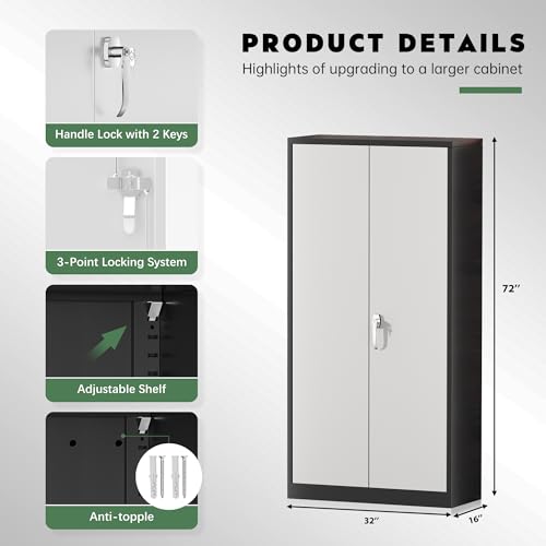 72" Black Locking Steel Storage Cabinet with 4 Adjustable Shelves A94632