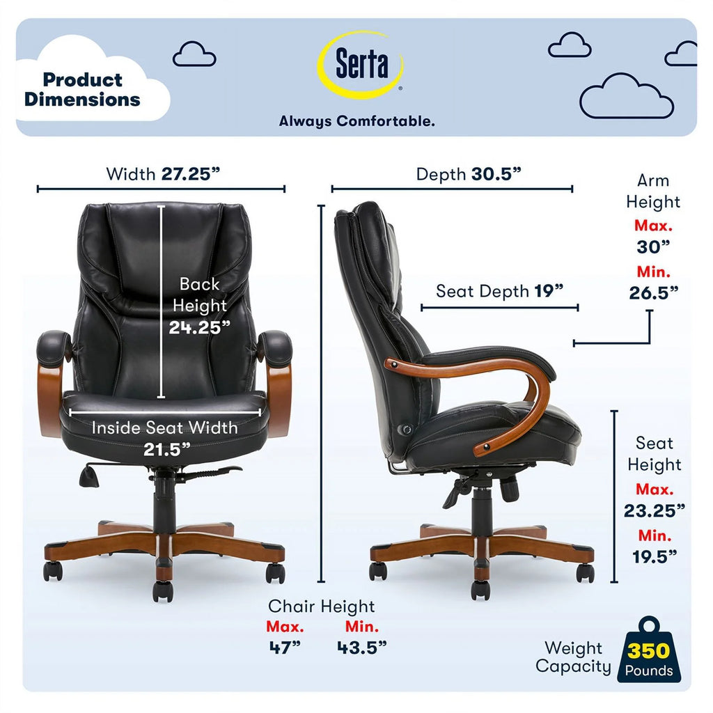Big and Tall Executive Office Chair with Wood Accents Black N469