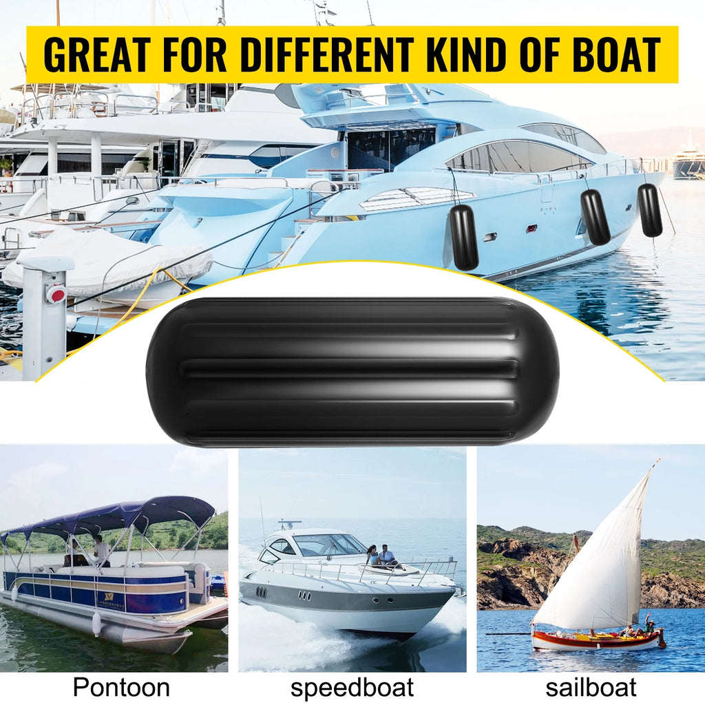 4 New Ribbed Boat Fenders 10" X 28" Black Center Hole Bumpers W925