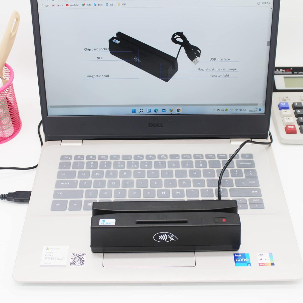 USB 4 in 1 Magnetic Card Reader with EMV Chip, PSAM, NFC Card Reader Writer Y784