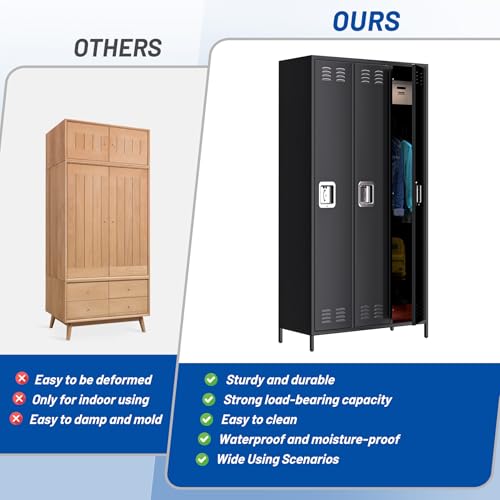 9 Door Metal Storage Cabinet with 27 Hooks and 9 Shelves, Black B811371