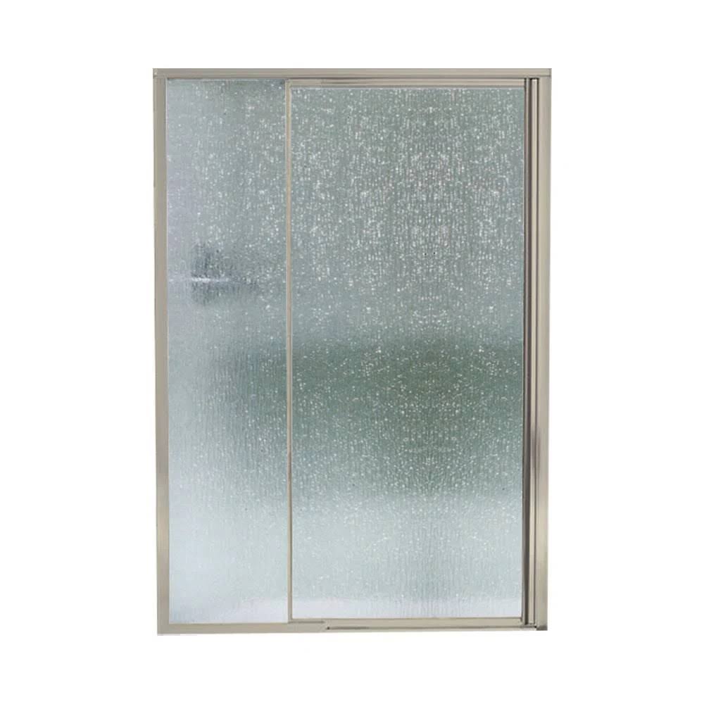 Framed Pivot Shower Door Nickel with Rain Glass Pattern Y449