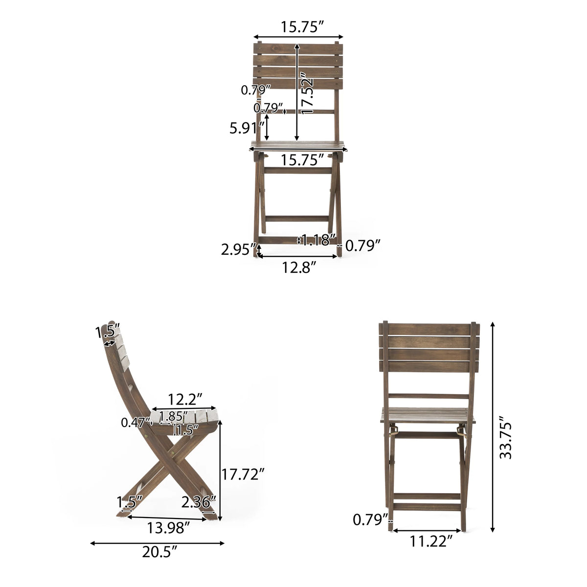 Acacia Wood 3 Piece Folding Bistro Set H526