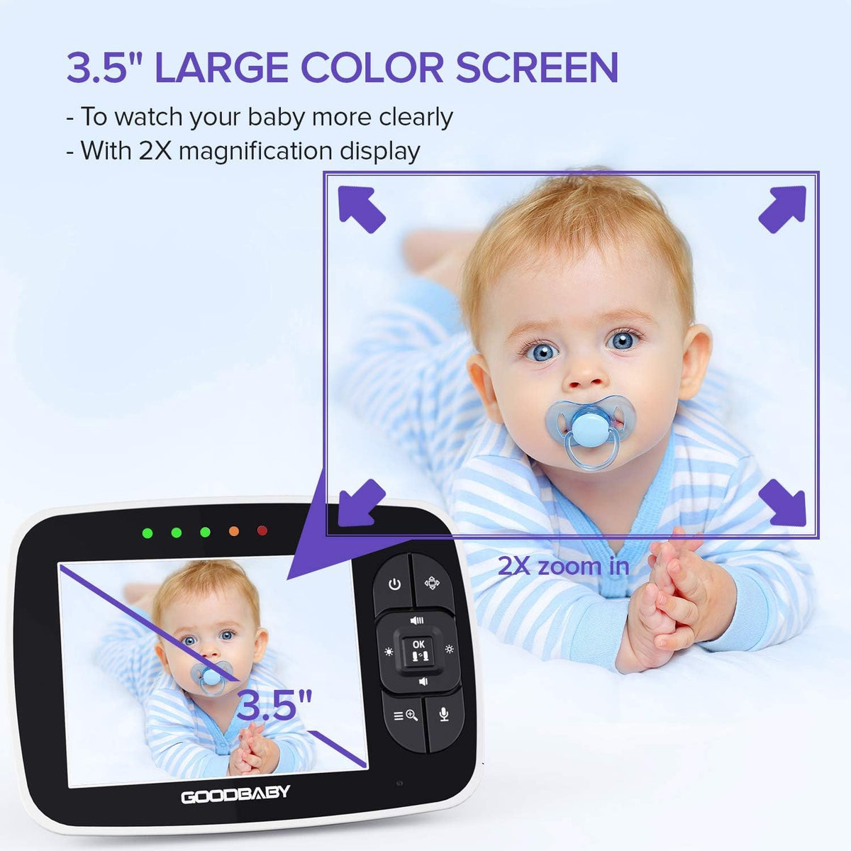Baby Monitor with Remote Pan-Tilt-Zoom Camera, 3.5” Screen, Night Vision, Talk Back L3112