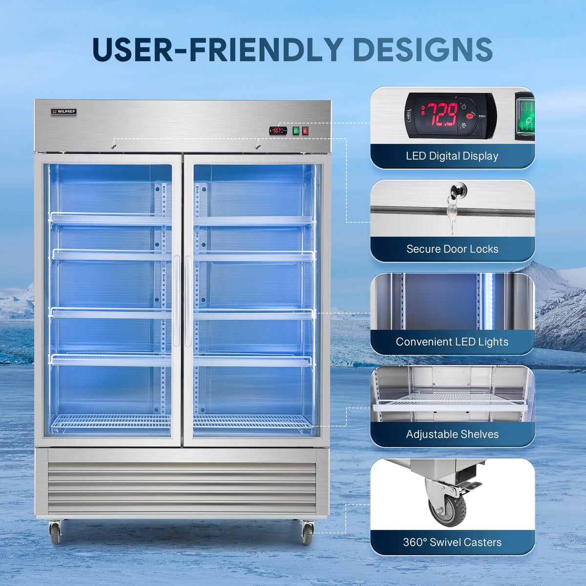 54" 2 Glass Door Display Refrigerator with 42.2 cu. ft. Capacity A510