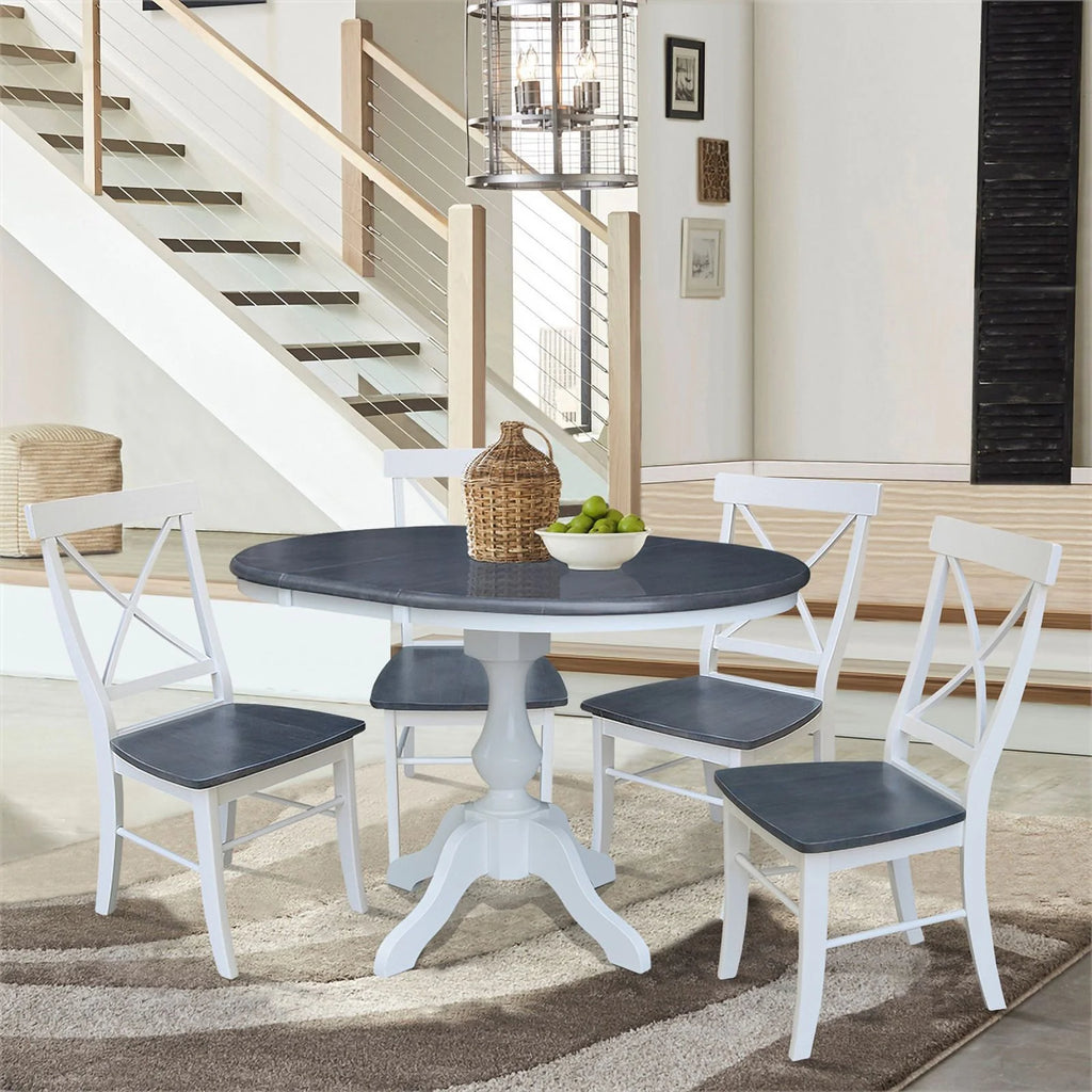 Round Wood Extension Dining Table with 4 Chairs A4284