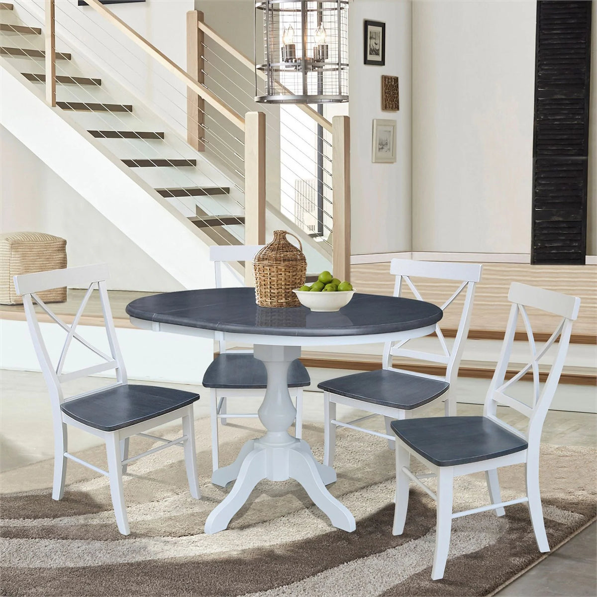 Round Wood Extension Dining Table with 4 Chairs A4284