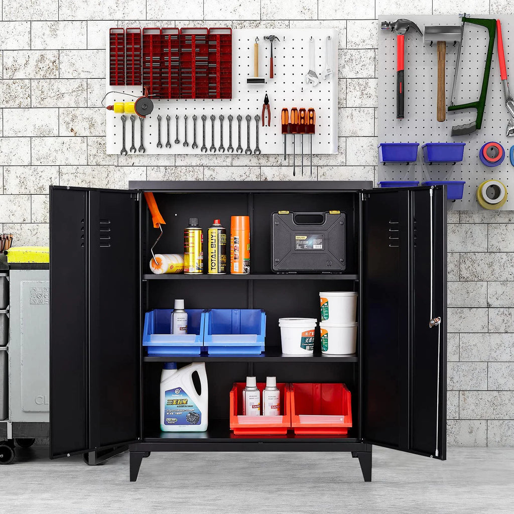 2 Door Metal Accent Cabinet with 2 Shelves, Black N95361